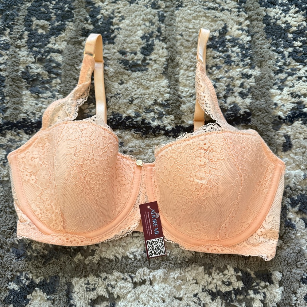 NWT Adore Me Bonnie Contour Peach Parfait Underwire Lace Balconette Bra 34DD
